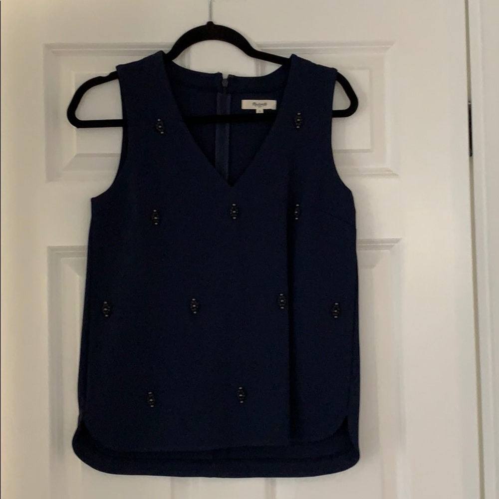 Madewell navy sleeveless top with bead detail